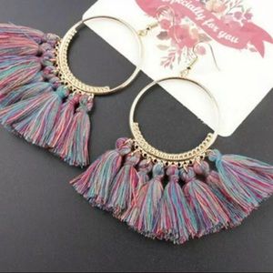 Multicolor Tassel Hoop Earrings